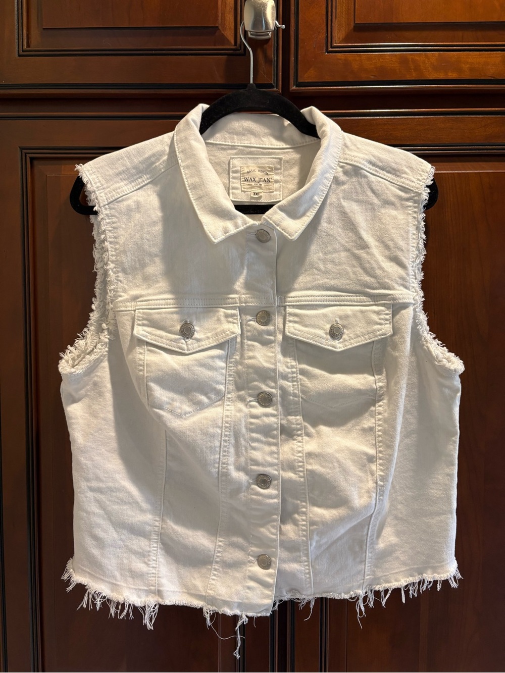 Wax Jeans White Raw Edge Stretch Denim Vest Plus Size - 3X